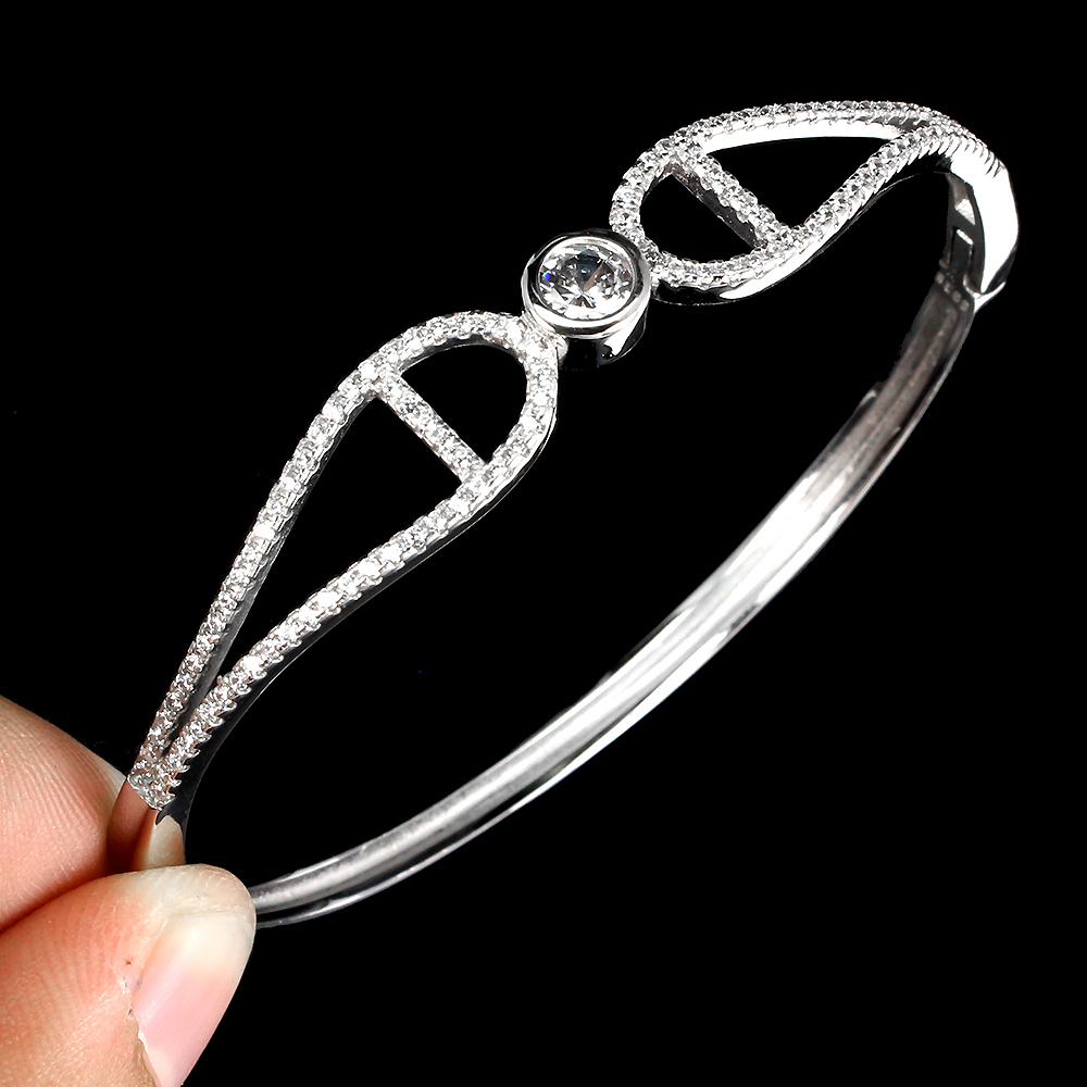 925 Sterling Silver Bangle Round Cz Gemstone Jewelry | eBay