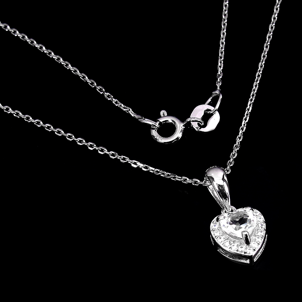 925 Sterling Silver Necklace Heart Topaz 5mm Cz Gemstone