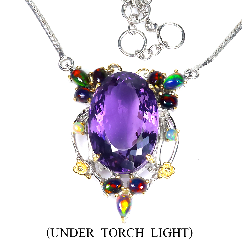 Summer 925 Silver Necklace Oval Amethyst 40.36ct Fire Opal