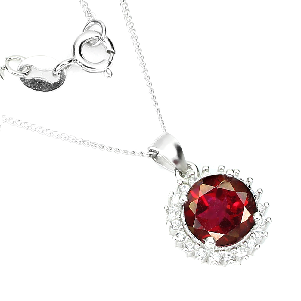 ☆TATIANA☆ Silver 925 Red Jade Candy Ball Necklace NZ2143 925 Sterling Silver Necklace Round Red Topaz 8mm Natural