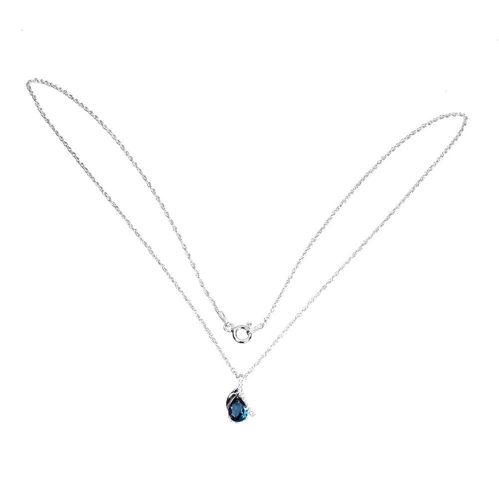 925 Sterling Silver Pear London Topaz 7x5mm Simulated Cz