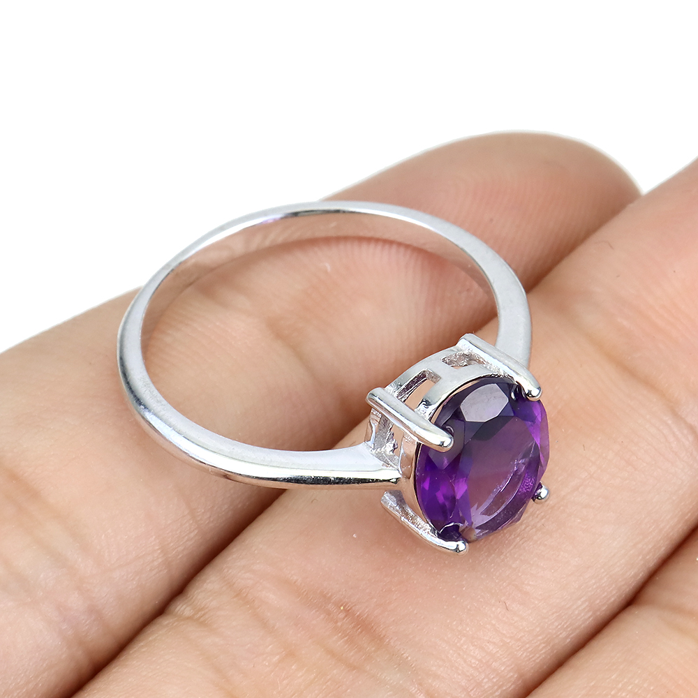 925 Sterling Silver Ring Oval Amethyst 10x8mm Gemstone