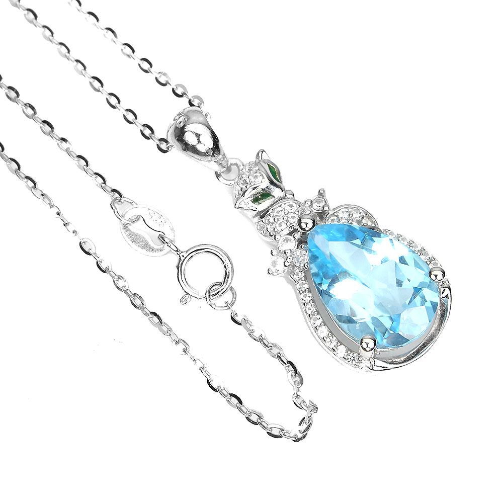 925 Sterling Silver Necklace Pear Sky Blue Topaz 13x9mm