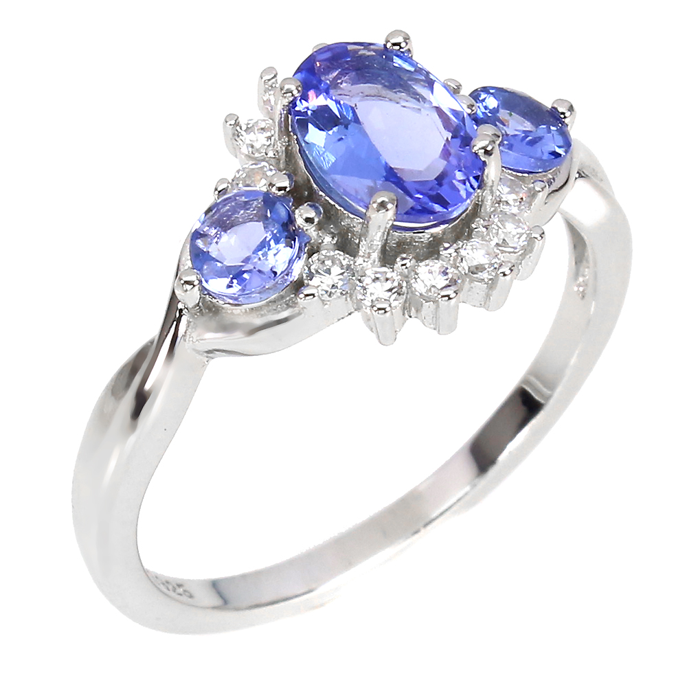 925 Sterling Silver Ring Oval Blue Tanzanite 7x5mm Gemstone