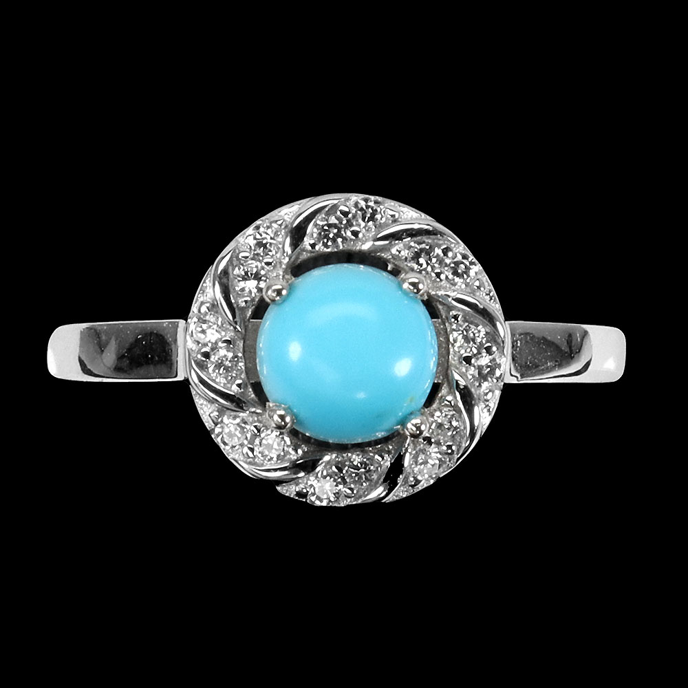 925 Sterling Silver Ring Round Blue Turquoise 6mm Gemstone