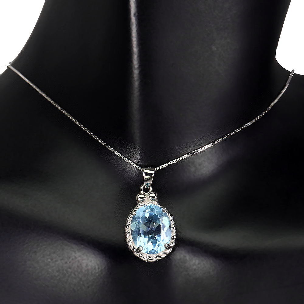 925 Sterling Silver Necklace Oval Sky Blue Topaz 11x9mm Gemstone