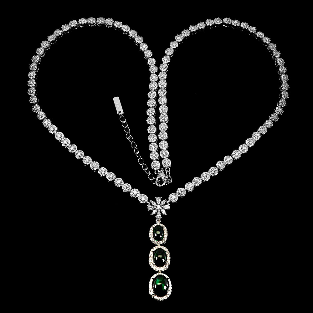 【BLACKPURPLE】23FW★ silver925 palette necklace Summer 925 Silver Necklace Oval Black Opal 9x7mm Cz Gemstone
