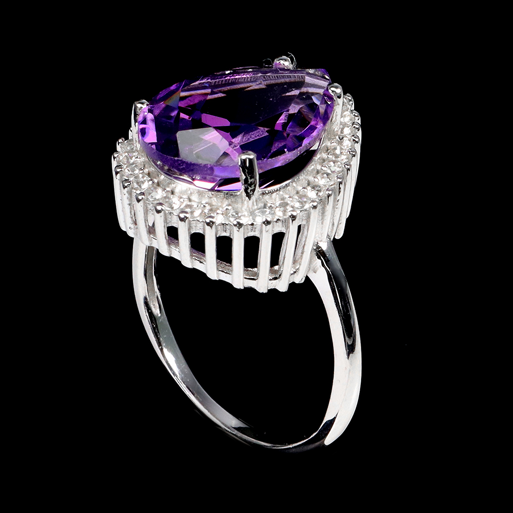 [New arrivals] 925シルバーリング (AMETHYST ) 925 Sterling Silver Ring Pear Amethyst 16x12mm Zircon