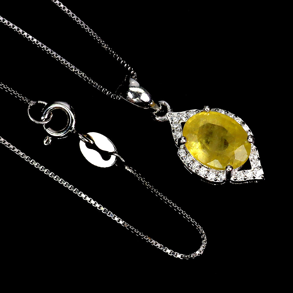 925 Sterling Silver Necklace Oval Yellow Sapphire 9x7mm Gemstone