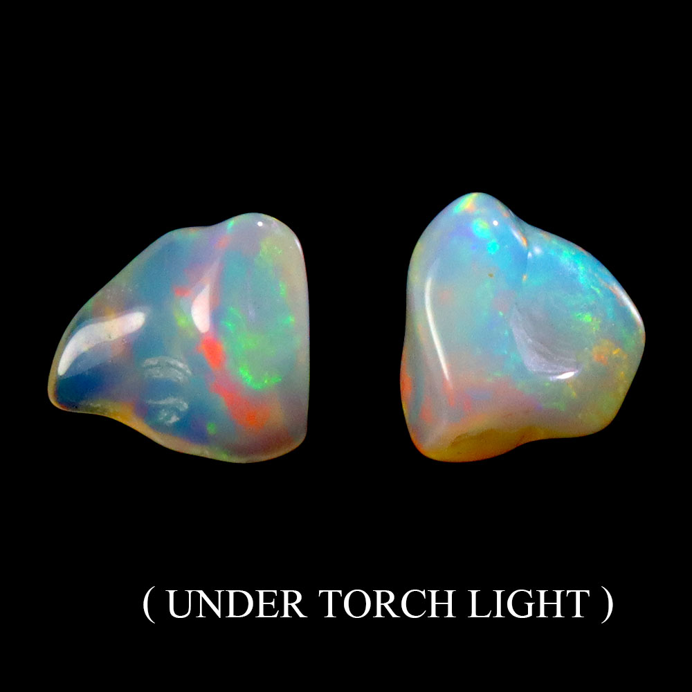 Pair 2pcs Rare AAA Floral Flash Play Of Color Crystal Fire Opal